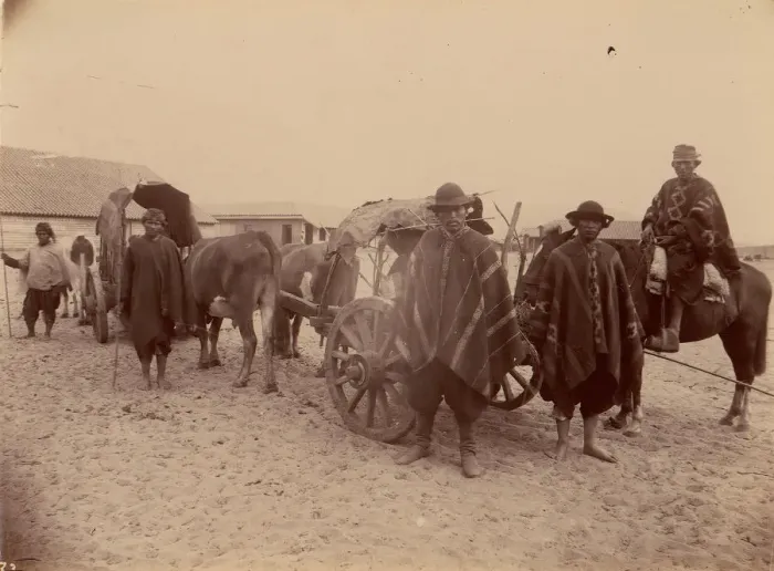 Framed Print : Group of Indians with Cart and Oxen, 1880s. Creator: Unknown Framed Print : Group of Indians with Cart and Oxen, 1880s. Creator: Unknown