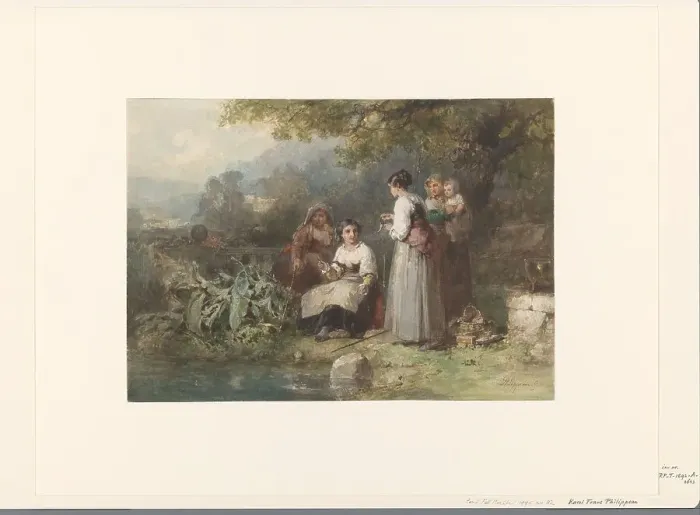 Framed Print : Group of Italian fisherwomen, 1835-1892. Creator: Karel Frans Philippeau Framed Print : Group of Italian fisherwomen, 1835-1892. Creator: Karel Frans Philippeau