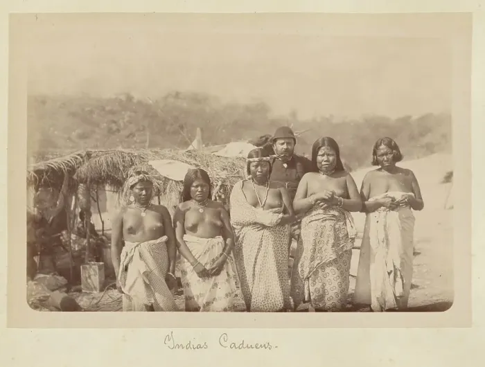 Framed Print : A Group of Kadiweu Women with a White Man, 1884. Creator: Unknown Framed Print : A Group of Kadiweu Women with a White Man, 1884. Creator: Unknown