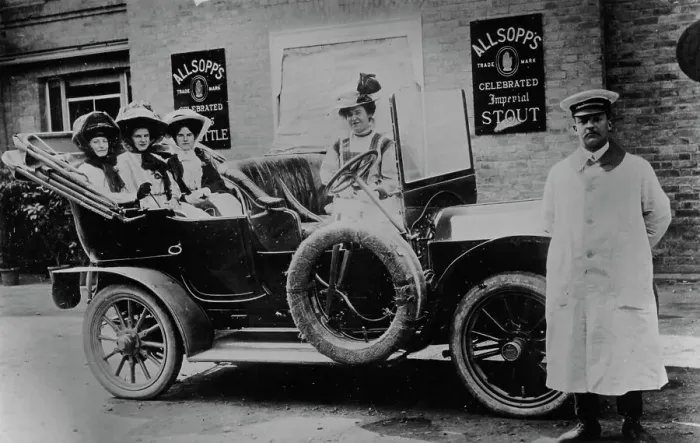 Framed Print : A group of ladies in a car, with their uniformed chauffeur, 1910 Framed Print : A group of ladies in a car, with their uniformed chauffeur, 1910