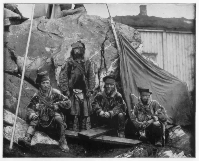 Framed Print : Group of Lapps, Norway, late 19th century. Artist: John L Stoddard Framed Print : Group of Lapps, Norway, late 19th century. Artist: John L Stoddard