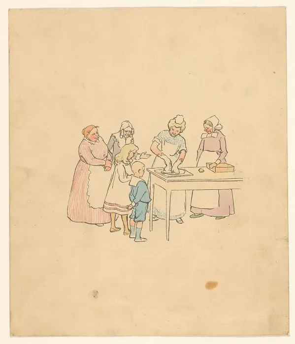 Framed Print : Group looks at woman who kneads dough, c.1880-c.1910. Creator: Anon Framed Print : Group looks at woman who kneads dough, c.1880-c.1910. Creator: Anon