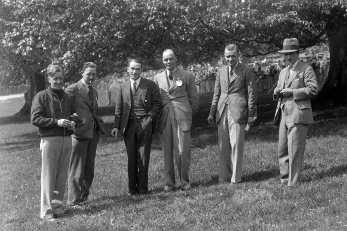 Framed Print : Group of men at Donington Park motor racing circuit, Leicestershire, c1930s. Artist: Bill Brunell Framed Print : Group of men at Donington Park motor racing circuit, Leicestershire, c1930s. Artist: Bill Brunell