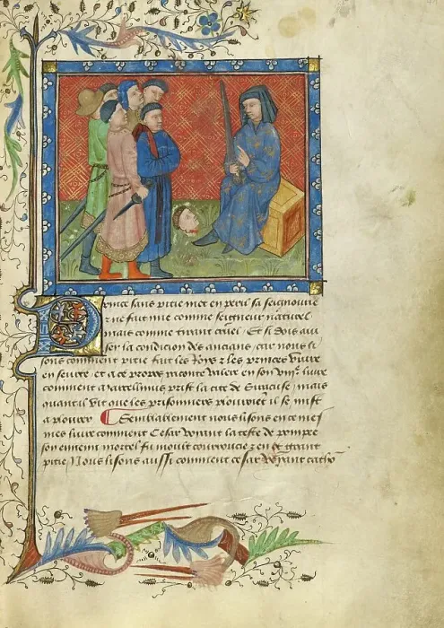 Framed Print : A Group of Men Standing before Caesar and the Severed Head of Pompeius, about 1430. Creator: Unknown Framed Print : A Group of Men Standing before Caesar and the Severed Head of Pompeius, about 1430. Creator: Unknown