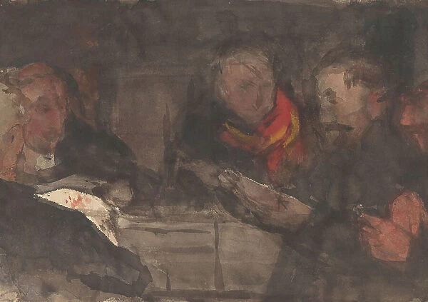 Group of men around a table, 1874-1945. Creator: Carel Adolph Lion Cachet