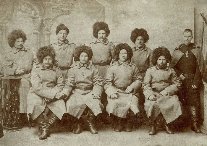 Framed Print : A group of military Cossacks, 1880. Creator: Unknown Framed Print : A group of military Cossacks, 1880. Creator: Unknown