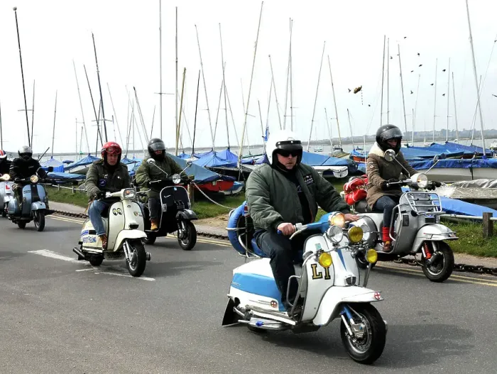 Framed Print : Group of Mods on their Scooters at Mudeford 2008 Framed Print : Group of Mods on their Scooters at Mudeford 2008