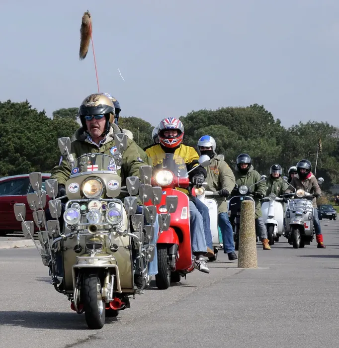 Framed Print : Group of Mods on their Scooters at Mudeford 2008 Framed Print : Group of Mods on their Scooters at Mudeford 2008