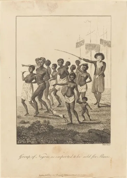 Framed Print : Group of Negros, as imported to be sold for Slaves, 1793. Creator: William Blake Framed Print : Group of Negros, as imported to be sold for Slaves, 1793. Creator: William Blake