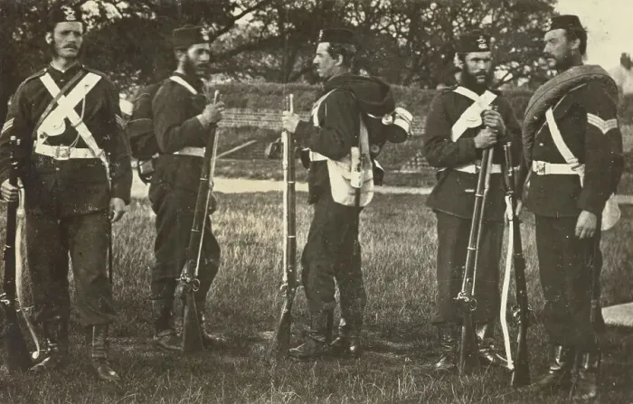 Framed Print : Group of Non Coms, & Privates 68th Regt. Portsmouth - Hickson, Keogh, Bedson.... 1866, c1900. Creator: William Francis Gordon Framed Print : Group of Non Coms, & Privates 68th Regt. Portsmouth - Hickson, Keogh, Bedson.... 1866, c1900. Creator: William Francis Gordon