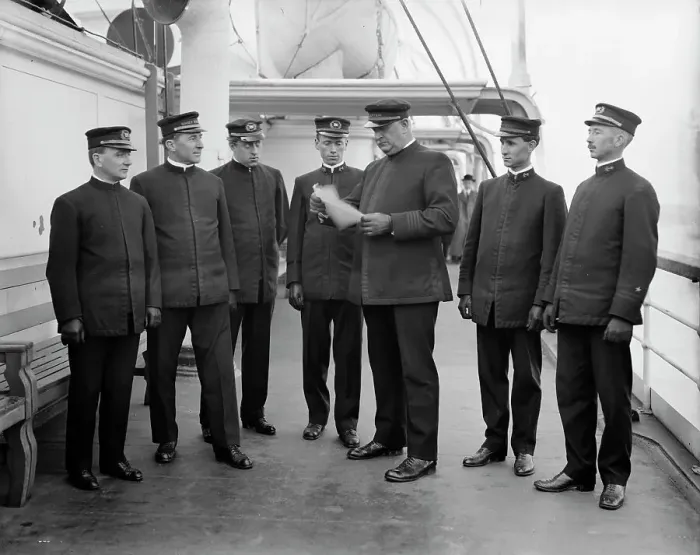 Framed Print : Group of officers on deck, Greenwich, Conn. between 1905 and 1915. Creator: Unknown Framed Print : Group of officers on deck, Greenwich, Conn. between 1905 and 1915. Creator: Unknown