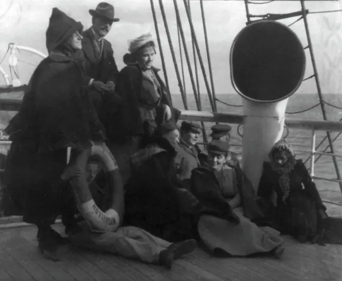 Framed Print : Group of passengers on deck of S.S. Amsterdam, c1910. Creator: Unknown Framed Print : Group of passengers on deck of S.S. Amsterdam, c1910. Creator: Unknown
