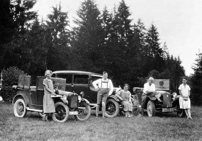 Framed Print : A group of people on an outing with their cars, c1929-c1930 Framed Print : A group of people on an outing with their cars, c1929-c1930
