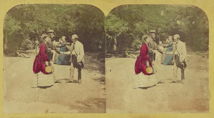 Framed Print : Group of people in a park, 1855-1860. Creator: Unknown Framed Print : Group of people in a park, 1855-1860. Creator: Unknown