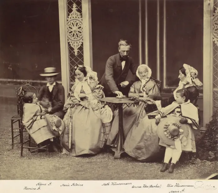 Framed Print : [Group Portrait of Five Adults and Two Children in a Garden], 1850s-60s. Creator: Franz Antoine