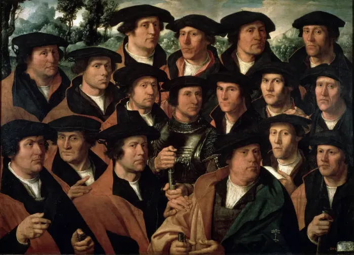 Framed Print : Group Portrait of the Amsterdam Shooting Corporation, 1532. Artist: Dirck Jacobsz Framed Print : Group Portrait of the Amsterdam Shooting Corporation, 1532. Artist: Dirck Jacobsz