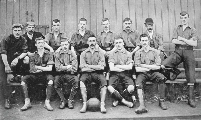 Framed Print : Group portrait of Burslem Port Vale football team, 1896. Creator: Symmons & Thiele Framed Print : Group portrait of Burslem Port Vale football team, 1896. Creator: Symmons & Thiele