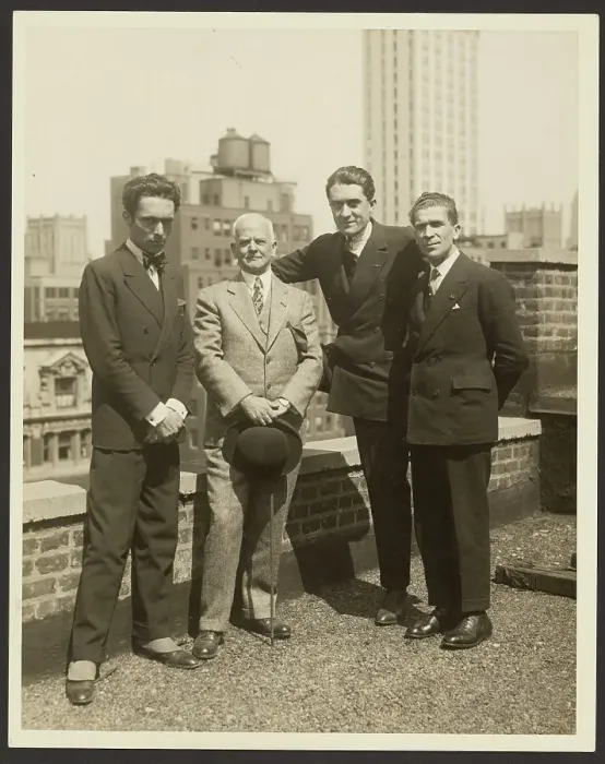 Framed Print : Group portrait of F. Vecchi, Dr. Brinton, F. Azari, and O.L. Foletti, 1920-1930. Creator: Fedele Azari Framed Print : Group portrait of F. Vecchi, Dr. Brinton, F. Azari, and O.L. Foletti, 1920-1930. Creator: Fedele Azari