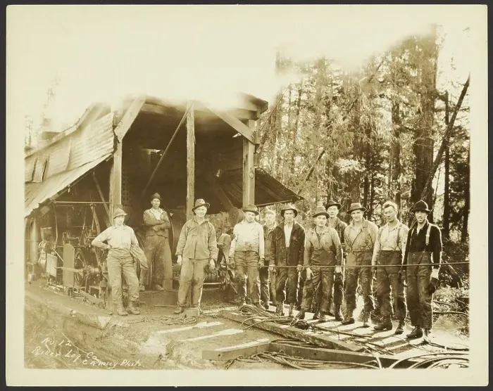Framed Print : Group portrait: Loggers, about 1910-1930. Creator: Darius Kinsey Framed Print : Group portrait: Loggers, about 1910-1930. Creator: Darius Kinsey