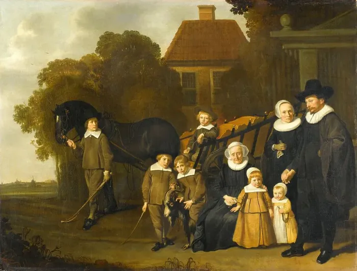 Framed Print : Group Portrait of the Meebeeck Cruywagen Family at the Gate of their Country Home... 1640-1645. Creator: Jacob van Loo Framed Print : Group Portrait of the Meebeeck Cruywagen Family at the Gate of their Country Home... 1640-1645. Creator: Jacob van Loo