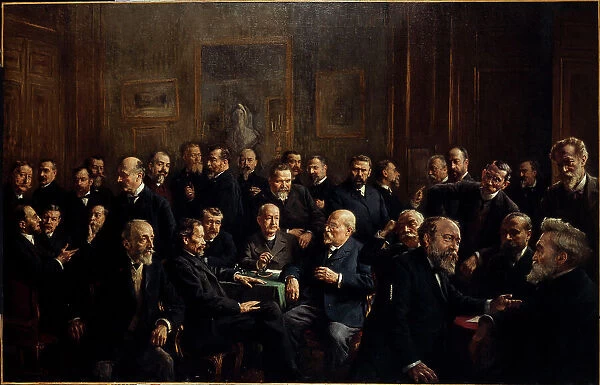 Group portrait of members of the Association of French Republican Journalists, 1907. Creator: Adolphe Henri Laissement