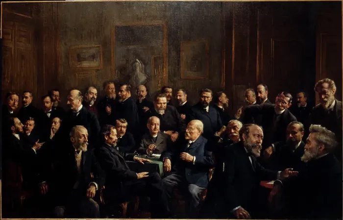 Framed Print : Group portrait of members of the Association of French Republican Journalists, 1907. Creator: Adolphe Henri Laissement Framed Print : Group portrait of members of the Association of French Republican Journalists, 1907. Creator: Adolphe Henri Laissement
