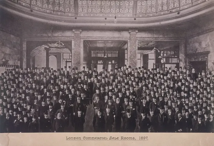 Framed Print : Group portrait of men in the London Commercial Sale Rooms, Mincing Lane, London, 1897 Framed Print : Group portrait of men in the London Commercial Sale Rooms, Mincing Lane, London, 1897