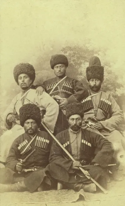 Framed Print : Group portrait of five men, seated, facing front, between 1870 and 1886. Creator: Unknown
