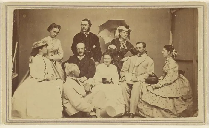 Framed Print : Group portrait of nine men and women, 1864-1866. Creator: H Wentworth Framed Print : Group portrait of nine men and women, 1864-1866. Creator: H Wentworth