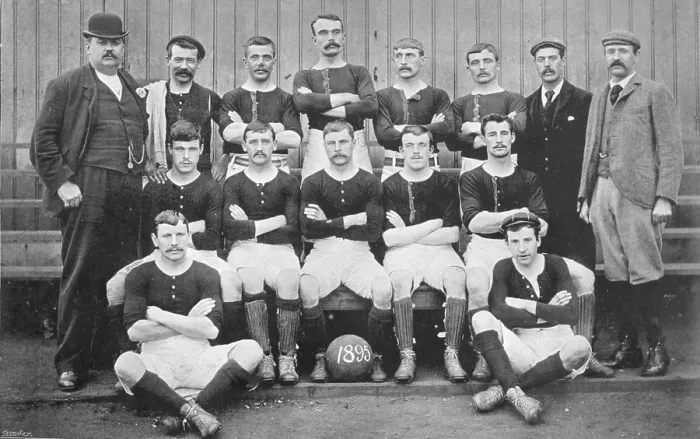 Framed Print : Group portrait of Millwall Athletic football team, 1896. Creator: Symmons & Thiele Framed Print : Group portrait of Millwall Athletic football team, 1896. Creator: Symmons & Thiele