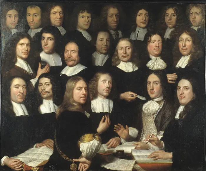 Framed Print : Group Portrait of the Mint Masters of Dordrecht. Artist: Hoogstraten, Samuel Dirksz, van (1627-1678) Framed Print : Group Portrait of the Mint Masters of Dordrecht. Artist: Hoogstraten, Samuel Dirksz, van (1627-1678)