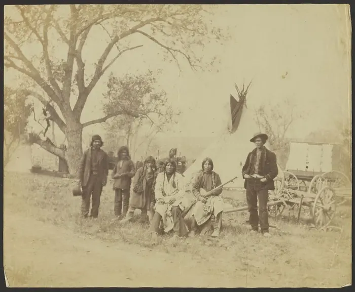 Framed Print : Group portrait of Native Americans, about 1865-1870. Creator: Unknown