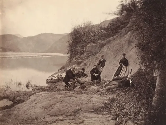 Framed Print : [Group Portrait near Fangguangyan Monastery, Fujian], ca. 1869. Creator: Afong Lai