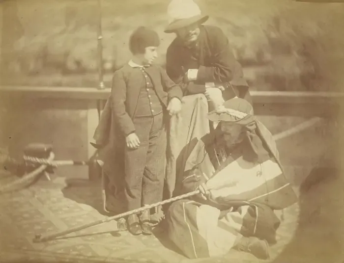 Framed Print : Group Portrait of Two Occidental Men and a Boy on a Boat in the Nile River, 1865. Creator: Theodule Deveria Framed Print : Group Portrait of Two Occidental Men and a Boy on a Boat in the Nile River, 1865. Creator: Theodule Deveria