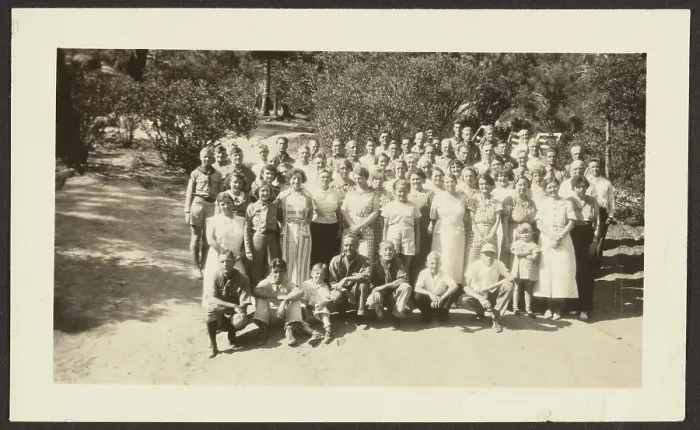 Framed Print : Group Portrait in Orchard, 1907-1943. Creator: Louis Fleckenstein Framed Print : Group Portrait in Orchard, 1907-1943. Creator: Louis Fleckenstein