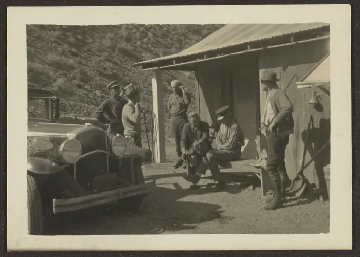 Framed Print : Group Portrait Outside Building, 1907-1943. Creator: Louis Fleckenstein Framed Print : Group Portrait Outside Building, 1907-1943. Creator: Louis Fleckenstein