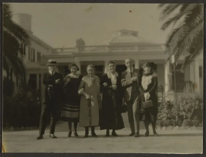 Framed Print : Group Portrait Outside Building, 1907-1943. Creator: Louis Fleckenstein Framed Print : Group Portrait Outside Building, 1907-1943. Creator: Louis Fleckenstein