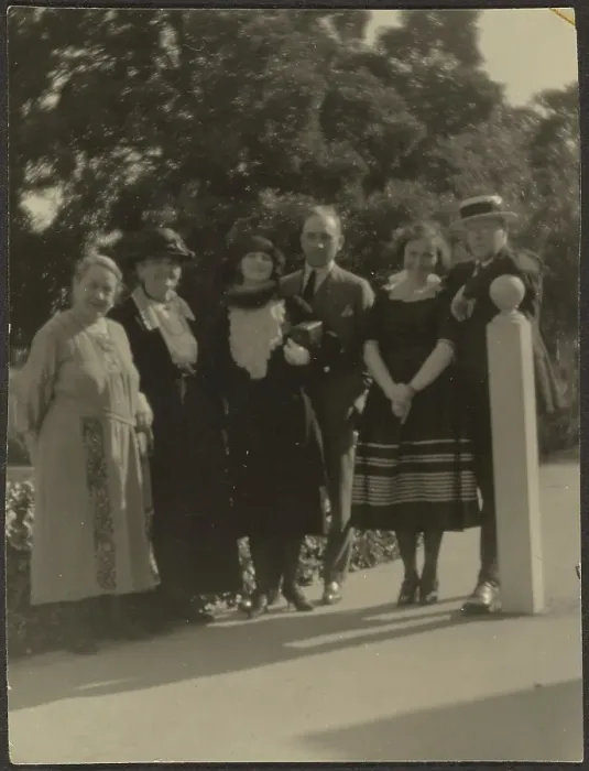 Framed Print : Group Portrait in Park, 1907-1943. Creator: Louis Fleckenstein Framed Print : Group Portrait in Park, 1907-1943. Creator: Louis Fleckenstein