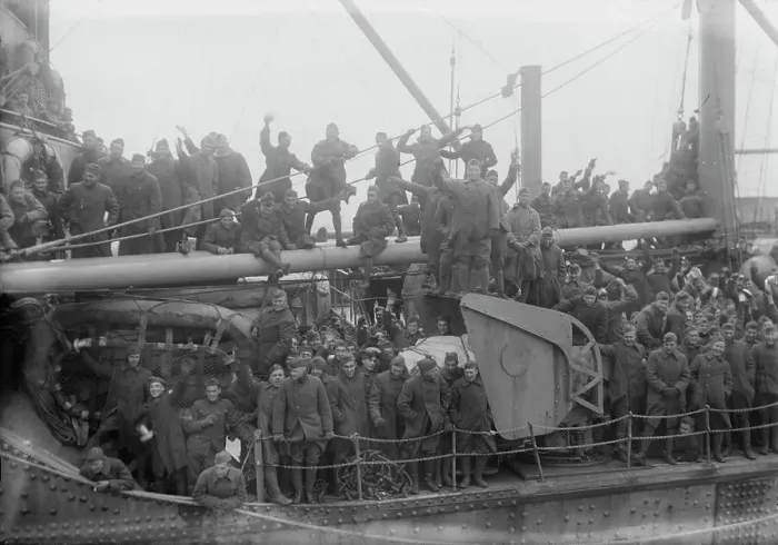 Framed Print : Group portrait of sailors on a military ship, between c1915 and c1920. Creator: Bain News Service Framed Print : Group portrait of sailors on a military ship, between c1915 and c1920. Creator: Bain News Service
