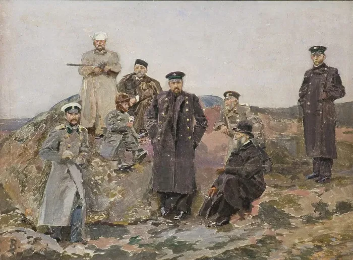 Framed Print : Group portrait of Savva Mamontov, Sergei Witte with the railway engineers Framed Print : Group portrait of Savva Mamontov, Sergei Witte with the railway engineers