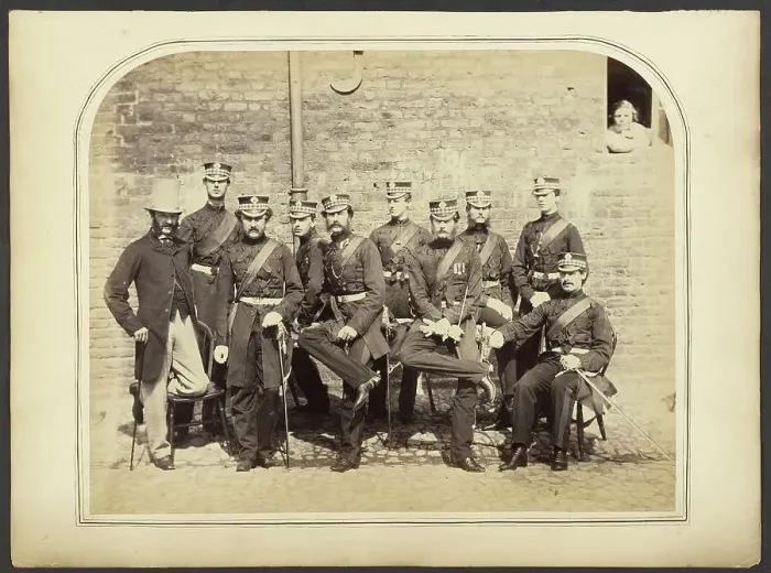 Framed Print : Group portrait of Scots Guards, about 1855-1865. Creator: Unknown Framed Print : Group portrait of Scots Guards, about 1855-1865. Creator: Unknown