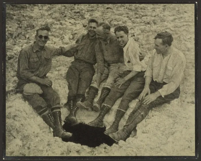 Framed Print : Group Portrait Seated at Mouth of Vertical Cave, San Jacinto Peak, 1930. Creator: Louis Fleckenstein Framed Print : Group Portrait Seated at Mouth of Vertical Cave, San Jacinto Peak, 1930. Creator: Louis Fleckenstein