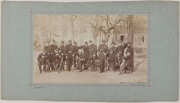 Group portrait of soldiers in a park, 1870. Creator: Andre-Adolphe-Eugene Disderi