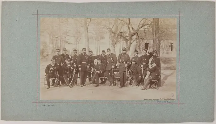 Framed Print : Group portrait of soldiers in a park, 1870. Creator: Andre-Adolphe-Eugene Disderi Framed Print : Group portrait of soldiers in a park, 1870. Creator: Andre-Adolphe-Eugene Disderi