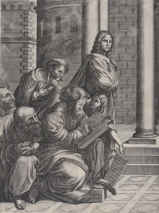 Framed Print : The Group from Raphaels School of Athens, dated 1523. Creator: Agostino Veneziano Framed Print : The Group from Raphaels School of Athens, dated 1523. Creator: Agostino Veneziano