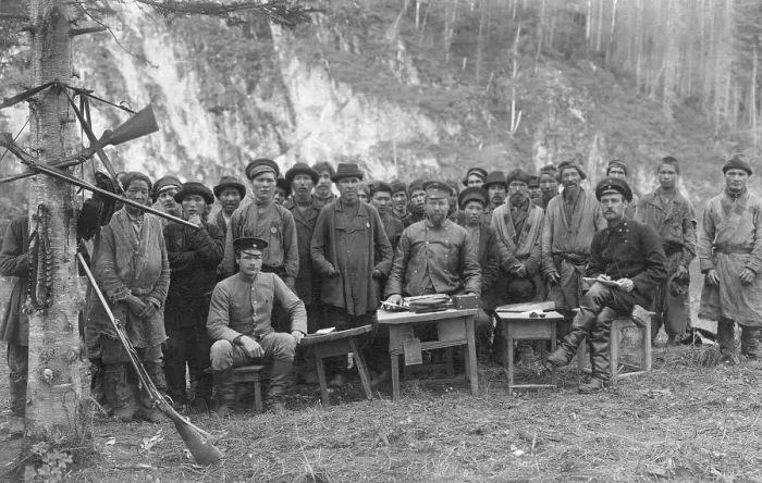 Framed Print : Group of Shoria Men with Members of the Land-Management Expedition, 1913. Creator: GI Ivanov Framed Print : Group of Shoria Men with Members of the Land-Management Expedition, 1913. Creator: GI Ivanov