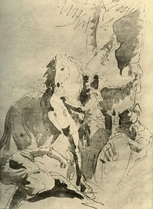 Framed Print : Group of Soldiers with a Horse, mid 18th century, (1928). Artist: Giovanni Battista Tiepolo Framed Print : Group of Soldiers with a Horse, mid 18th century, (1928). Artist: Giovanni Battista Tiepolo