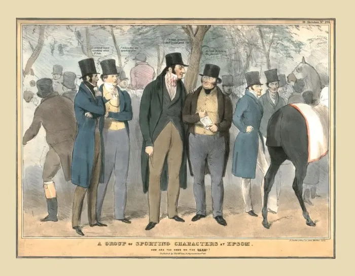Framed Print : A Group of Sporting Characters at Epsom, c1832. Creator: Unknown Framed Print : A Group of Sporting Characters at Epsom, c1832. Creator: Unknown