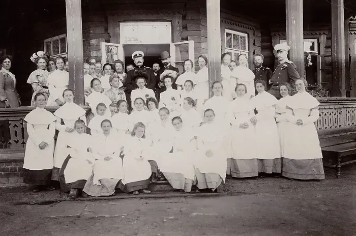 Framed Print : A group of students from the Maiden Institute with teachers on the porch of the dacha, 1900. Creators: I. A. Podgorbunskii, V. I. Podgorbunskii Framed Print : A group of students from the Maiden Institute with teachers on the porch of the dacha, 1900. Creators: I. A. Podgorbunskii, V. I. Podgorbunskii