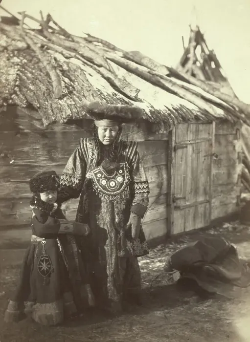 Framed Print : Group of Tartars [ie, Tatars], maiden & boy at small village near Minisinsk... between 1885 and 86. Creator: Unknown. Group of Tartars [ie, Tatars], maiden & boy at small village near Minisinsk... between 1885 and 86. Creator: Unknown